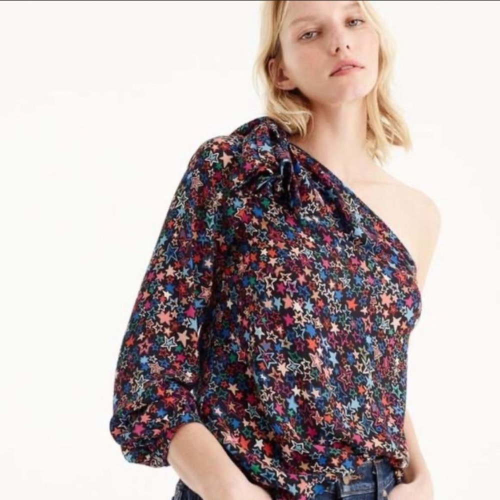 J. Crew Kaleidoscope Star One Shoulder Blouse NWOT
